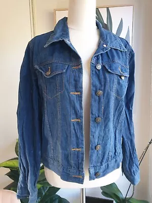 DOTTI Size 12 Dark Blue Denim Women's Jacket Long Sleeve Button Up Collar • $12