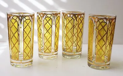 Vintage Italian Gold And Yellow Textured Glasses Set Of 4 • $38