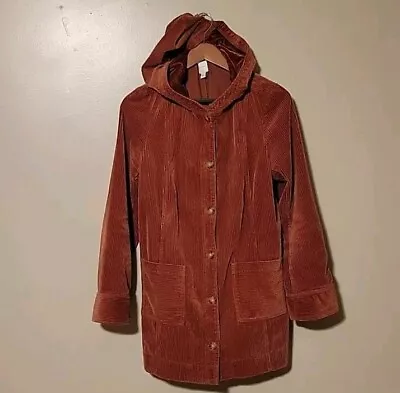 J Jill Womens Velvet Tumble Cord Button Up Barn Coat Burnt Orange Size Medium • $24.88