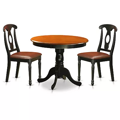 3pc Dinette Kitchen Dining Set Table + 2 Faux Leather Seat Chairs Black & Cherry • $399