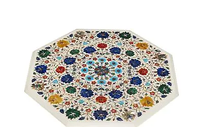 24  White Marble Coffee Center Table Top Rare Inlay Pietra Mosaic Home Decor Art • $897