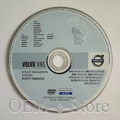 2002-2009 Volvo S60 Navigation DVD Coverage U.S Midwest & Southeast Region Map • $115