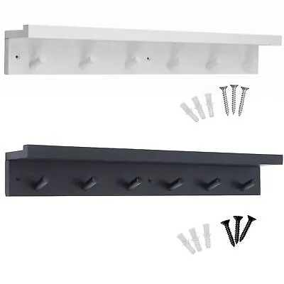 Coat Hooks With Shelf 68cm Wall Mount Floating Shelf Clothes Rack Wooden Peg • £19.99