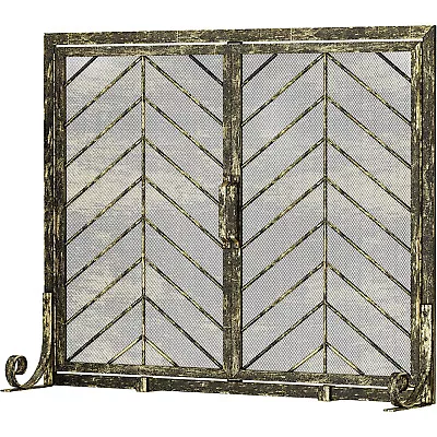 $79.99 • Buy 39X31  Large Fireplace Screen With Doors Solid Wrought Iron Frame Metal Mesh