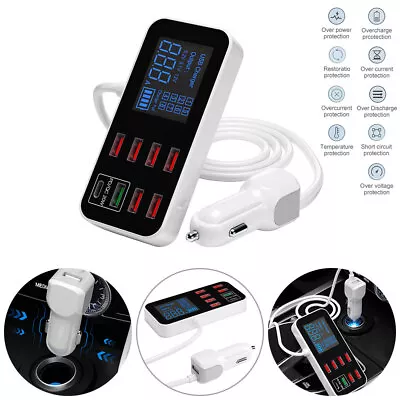 $28.78 • Buy 8 Port Multi USB Type-C HUB Adapter Car Charger Dock Charging Station LED QC 3.0