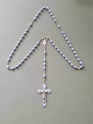 Light Blue Glass Beads + Metal Crucifix Rosary #115 • £1.95