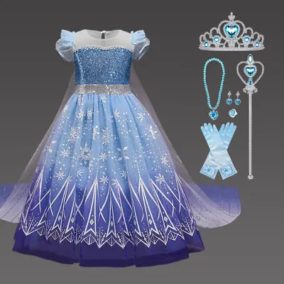 Girls Kids Frozen Elsa Princess Fancy Dress Up Party Costume Cosplay Outfit Gift • £7.49