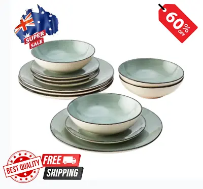 $33.50 • Buy 12 Piece Stoneware Dinner Set Green 4 Dinner Plates/4 Side Plates/4 Bowls Tapas