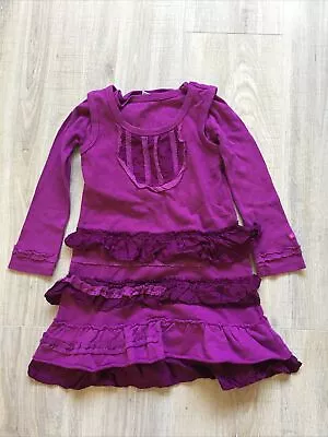 Naartjie Kids Girls Ruffle Layered Long Sleeve Dress Tunic Sz 4 Purple • $14.98