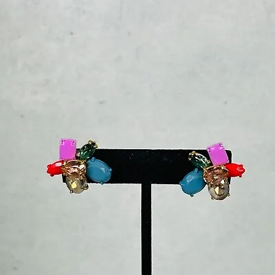 J. Crew Earrings Colorful Crystal Gold Tone Stud 1  Spring Easter Jewelry • $19.95