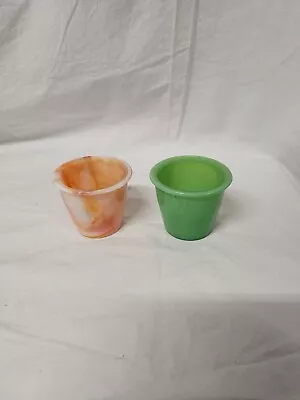 Vintage Akro Agate Glass Green & Orange Swirl Slag Miniature Flower Pot • $20
