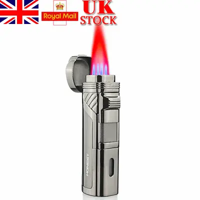 £13.99 • Buy Windproof Cigar Lighter Butane Torch With Punch 4 Jet Flame No Gas Refillable