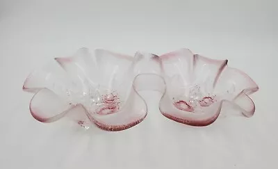 Vintage Mikasa Pink Rosella Crystal Divided Double Relish Dish Flowers Bowl • $33.50