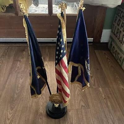 Vintage American Legion Desktop Triple Flag Holder Display W/ Medal • $19.99