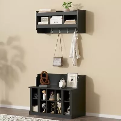 EOVTK Coat Rack Shoe Bench Set With 10 Cubbies 4 Hooks And Shelves Entryway... • $260.74