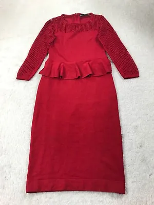Karen Millen Red Womens Size 2 Peplum Tight Knit Design Occasion Wear • £16.99