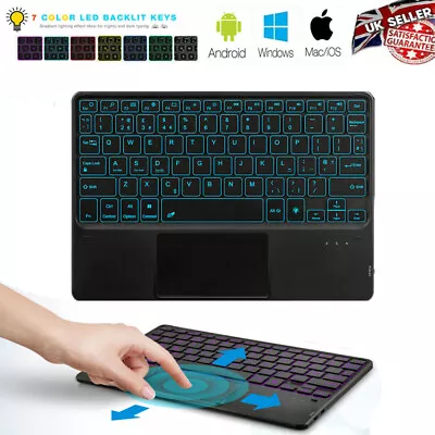 Backlit Bluetooth Keyboard With Touchpad Mouse For Android IOS Tablet IPad UK • £22.90