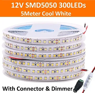 Waterproof Cool White 12V 5050 SMD 300 Leds LED Strip Lights Car Boat Caravan • $13.99