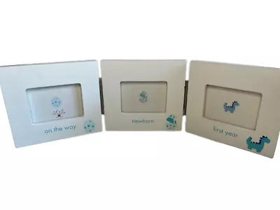 Tri Fold Ultrasound Sonogram Keepsake Photo Baby Picture Frame Blue Dinosaur EUC • $18.99