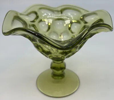 Indiana Glass Avocado Green Honeycomb Candy Nut Dish Serving Bowl Trinkets 6x5” • $17.80