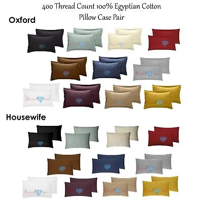400 TC Thread Count 100% Egyptian Cotton Pillow Case Pair - Housewife / Oxford • £5.99