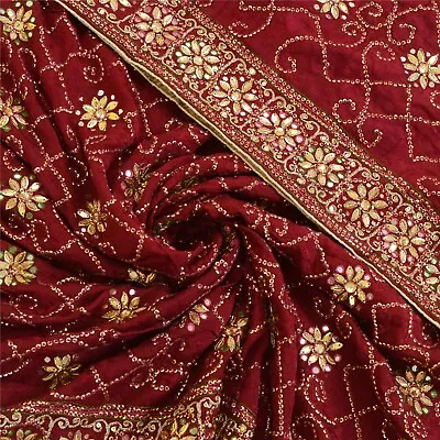 Sanskriti Vintage Party Dupatta Pure Silk Purple Hand Beaded Wrap Wedding Stole • $95