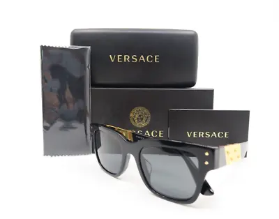 Versace Mod. 4421-F GB1/87 Black Gold Greek Key Unisex New Sunglasses Asian Fit. • $129.99