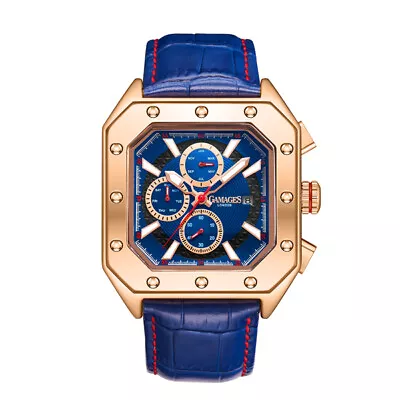 Mens Automatic Watch Rose Gold Republic Navy Leather Bracelet GAMAGES • £59.99