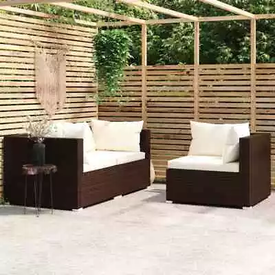 VidaXL 3 Piece Garden Lounge Set With Cushions Brown Poly Rattan • $675.99