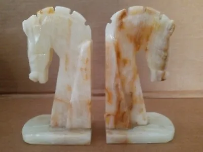 Vintage Trojan Horse Head Bookends Carved Stone Book Ends 7 1/2” Set Of 2 • $24.99