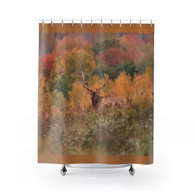 Fall Autumn Leaves Foliage Elk Antlers Rocky Mtn Bathroom Decor Shower Curtain • $49.90