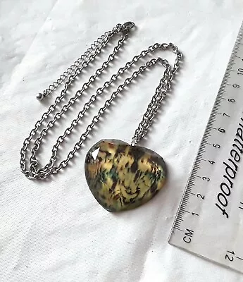 £4 • Buy Long Chain Yellow,green,brown Large Acrylic Heart Pendant Necklace  G403