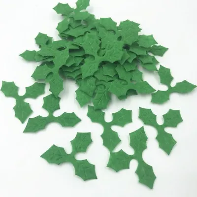 100pcs Green Holly Leaves Felt Appliques DIY Sewing Christmas Decoration 36mm • £2.38
