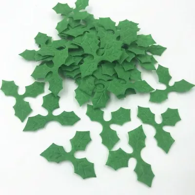 400pcs Green Holly Leaves Felt Appliques DIY Sewing Christmas Decoration 36mm • £5.63