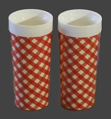 2 WEST BEND THERMO SERV  RED GINGHAM TUMBLERS 10 OZ. Made In USA EUC! • $15.99