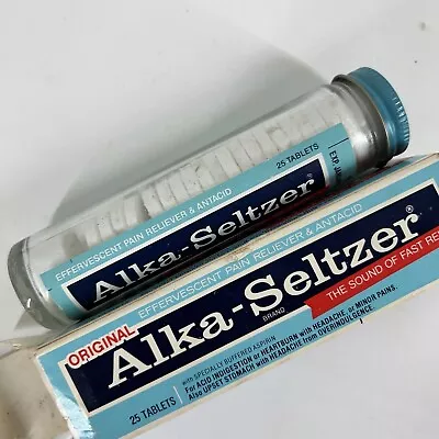 Vintage Alka-Seltzer Tablets  Original Box Glass Bottle PLOP PLOP FIZZ FIZZ 80s • $45