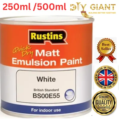 Matt Emulsion Rustins Quick Dry 250ml/500ml Ideal For Re-Painting Magnolia White • £4.49