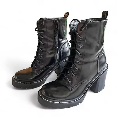 Madden Girl Lion Black Zipper Lace Up 3” Heeled Combat Boots Womens Size US 8.5 • $24.99