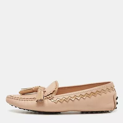 Tod's Beige Leather Tassel Detail Slip On Loafers Size 38.5 • $126