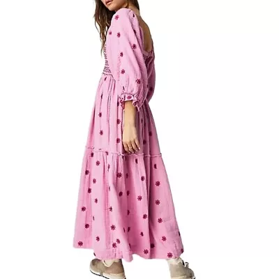 $49.01 • Buy Women Square Neck Smocked 3/4 Sleeve Casual Dress Flowy Beaches Summer Dress