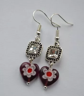 Handmade Millefiori Murano Heart Silver Plated Earring • $11.99