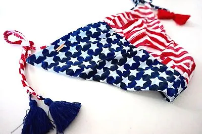 Victorias Secret Stars Stripes Americana Side Tie Ruched Teeny Bikini Bottom S • $24.99