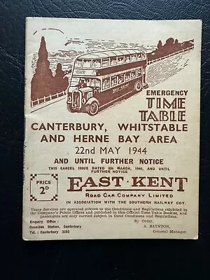 May 1944 East Kent Road Car Company Canterbury Emergency War WW2 Bus Timetable • £75