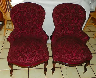 Pair Of Mahogany Slipper Parlor Chairs / Side Chairs By Belter  (SC101) • $3999