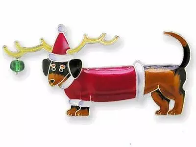 Zarah Jewelry CHRISTMAS DACHSHUND DOG Pin Brooch Silver Plated Enamel • $24.05