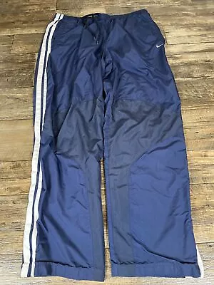 VINTAGE Nike Track Pants Mens 2XL Blue Stripe Swoosh Track Y2K Baggy • $29.99