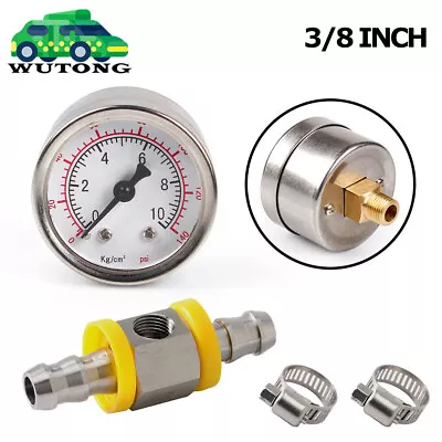 $16.99 • Buy 1/8 NPT Fuel Pressure Gauge 0-140PSI W/ In-Line Adapter 3/8  Oil Pressure Gauge