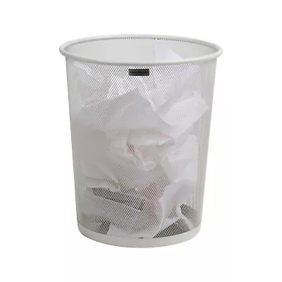 White Metal Mesh Trash Can 16.65L 4.4 Gal Office Room Waste Paper Round Basket • $24.83