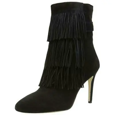 Via Spiga Vesta Black Suede Heel Fringe Boots Bootie Shoes 8 Medium $350 • $49.59