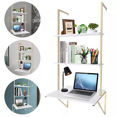 Floating Desk Wall Mounted Computer Ladder Desk Writing Table For Small Space  • $75